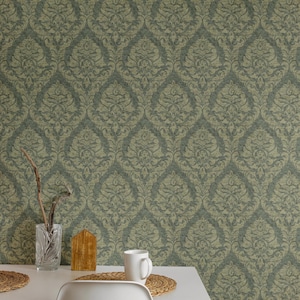 Victoriaans groen behang | Behang in groene tinten, | Vintage Victoriaans Botanisch, Cottagecore Decor | Verwijderbare peel & stick, vinyl