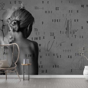 Papel tapiz moderno con figura de mujer en blanco y negro, silueta femenina con líneas corporales, papel tapiz despegable y adhesivo, mural de pared en blanco y negro