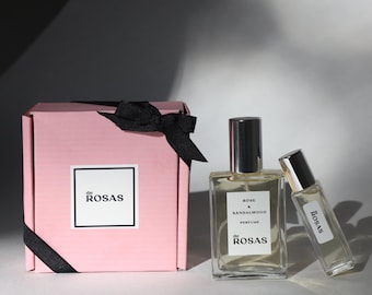 Set de regalo de perfume y roll-on de rosa y sándalo: aroma natural
