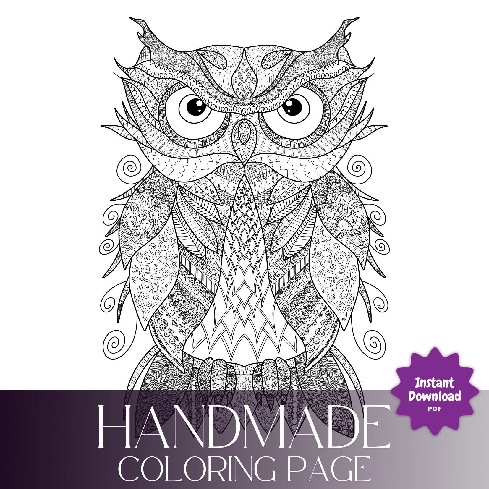 Coloring page owl with zentagle and mandala inspiration