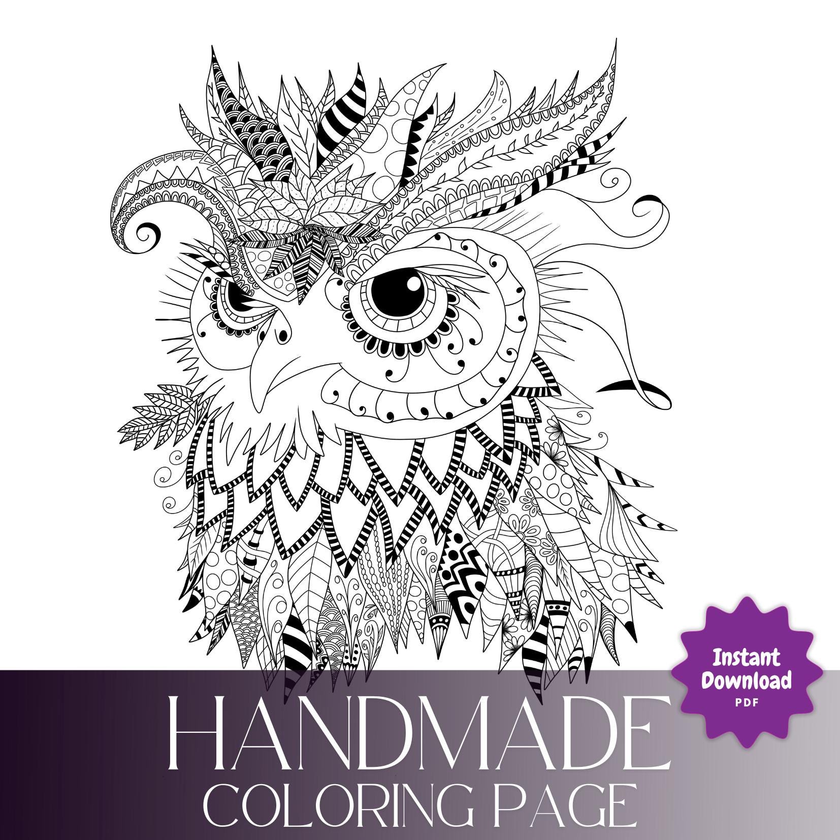 Coloring page owl head with zentagle and mandala inspiration