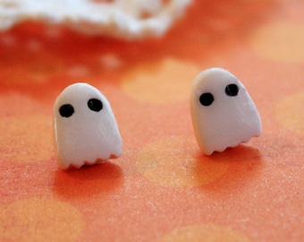 Spooky Cute Ghost Earrings  - Handmade Polymer Clay Halloween Jewelry, Spooky Cute Fall Studs
