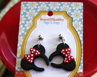 Handmade Disney Inspired Minnie Ear Headband Earrings • Polymer Clay Minnie Bow Studs • Cute Park Day Earrings • Limited Batch Earrings