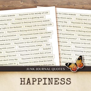 Happy Junk Journal Words, Inspirational Quotes, Positive Phrases, Junk Journaling Ephemera, Words Scrapbooking, Strip word Sentiments Label