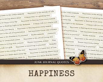 Palabras alegres para diario basura, citas inspiradoras, frases positivas, material efímero para diario basura, palabras para scrapbooking, etiquetas con palabras de tiras con sentimientos