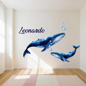 Dreamy Blue Whale Wall Art, Kid&#39;s Wall Stickers,Children&#39;s Wall Decals, Ocean Decor Baby Wall Decals, Nursery Art Peel and Stick Watercolor