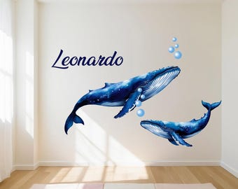 Adesivi Murali Con Megattere – Motivo Vita Marina – 40x90 Cm – Rimovibili In Vinile – Per Cameretta Bambini E Bagno