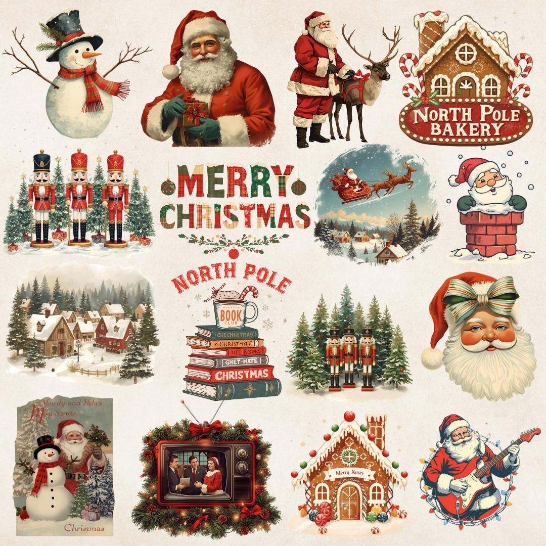 Vintage Santa Claus PNG: Retro Christmas Illustration (digital Download ...