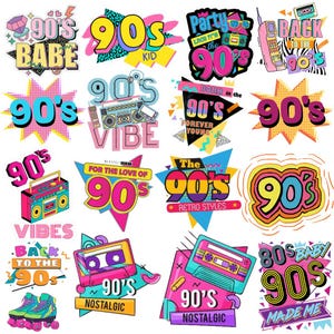 90s Retro Clipart Bundle: Watercolor PNG Designs (Digital Download)