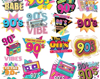 90s Retro Clipart Bundle: Watercolor PNG Designs (Digital Download)