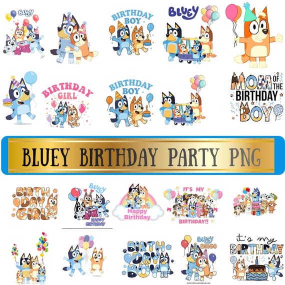 Cartoon Dog Family, Bluey Birthday Party PNG Clipart Bundle, (Digital Download)
