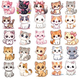 Paquete de imágenes prediseñadas de gatos kawaii / Pegatinas PNG de gatitos pastel (descarga digital)