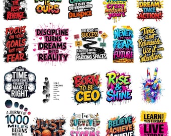 Watercolor Inspirational Quotes Clipart Bundle: Motivational PNG Images (Digital Download)