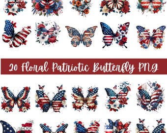 Papillons patriotiques PNG, drapeau américain, sublimation du 4 juillet drapeau papillon IUsa png | vintage drapeau des Etats-Unis png (téléchargement numérique)