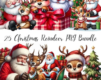 Paquete de imágenes prediseñadas de renos navideños / Diseños gráficos festivos de renos / Uso comercial ilimitado / Descarga digital instantánea /