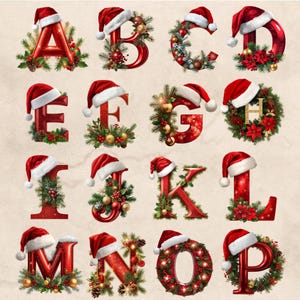 Christmas Watercolor Alphabet Clipart: Red Festive Letters (Digital Download)