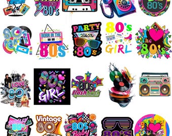 Paquete de imágenes prediseñadas retro de los 80: archivos SVG y PNG para Cricut, sublimación /
