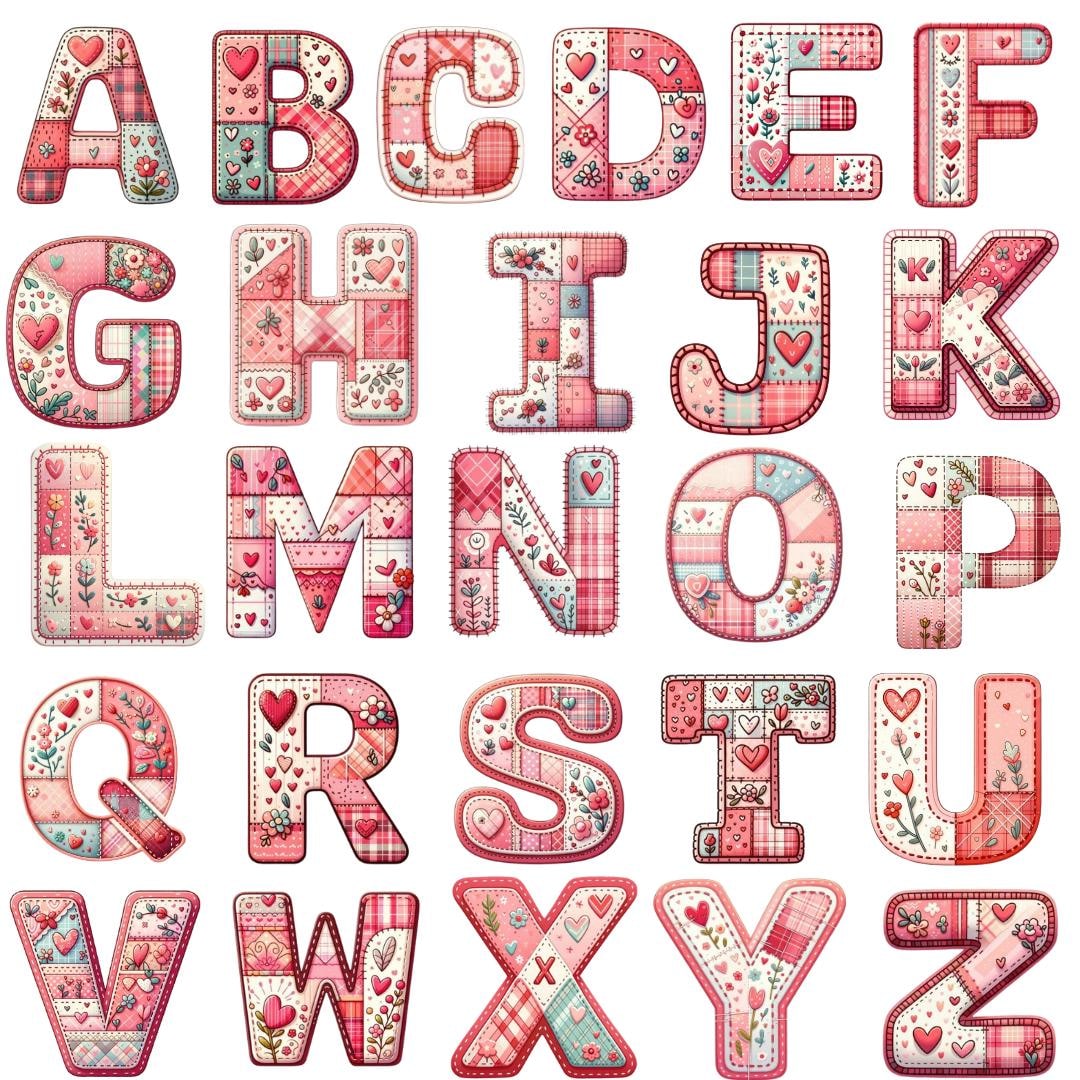 Faux Quilted Patchwork Alphabet PNG Bundle, Cottagecore Grandma Core ...
