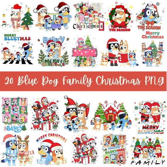 Blue Dog Christmas PNG Bundle | Family Holiday Clipart (Digital Download)