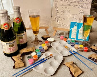 DIY Paint and Sip Kit for Two – Romantic Date Night Gift, Couples Painting Kit, Creative Gift Box for Friends or Anniversary