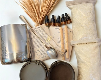 Kit para hacer velas naturales para dos personas - 100% cera de soja con aceites esenciales y flores secas - Set de regalo para una cita romántica - Regalo para los amantes de las manualidades