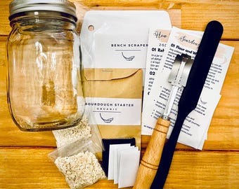 Organic Sourdough Starter Kit  - includes dehydrated sourdough starter, bread lame, pint jar, jar scraper, bench scraper, instructions