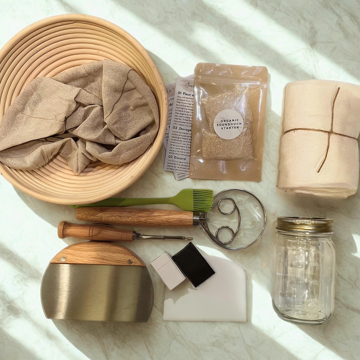 Complete Sourdough Making Kit - Organic Dehydrated Starter, Wooden Banneton Basket, Tools & Instructions - Beginner Bread Baking Kit - Etsy