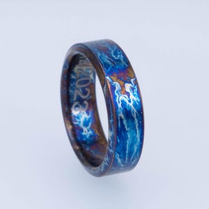 Colorful Titanium Heat Anodized Handmade Wedding Band Unique Titanium Random Pattern Anniversary Ring Mothers Day gift Personalized gifts