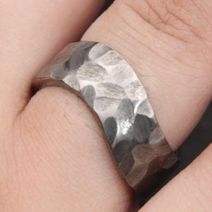 Hammered Titanium Ring, Curved Titanium Wedding Band, Distressed Rustic Finish