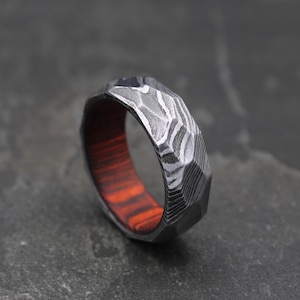 Damascus Steel Rock Hammered Ring Twist Damascus Steel Ring Handmade Damascus Ring Mens Wedding Band Unique Engagement Ring Men Promise Ring