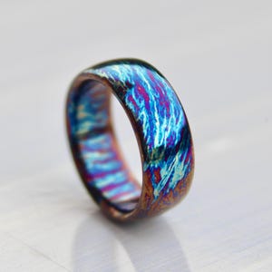 Colorful Titanium Heat Anodized Handmade Wedding Band Domed Unique Titanium Random Pattern Anniversary Ring Gift for Him Personalized Gift