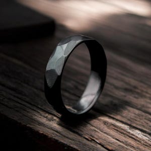 Zirconium Ring Classic Black Faceted Zirconium Ring Minimalist Faceted Handmade Zirconium Ring Anniversary Gift for Him Wedding Band for Him