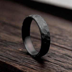 Hammered Zirconium Ring, Zirconium Handcrafted Black Ring, Anniversary Gift for Him, Wedding Band for Him, Black Ring, Engagement Ring