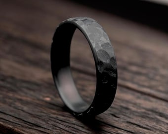 Hammered Zirconium Ring, Zirconium Handcrafted Black Ring, Anniversary Gift for Him, Wedding Band for Him, Black Ring, Engagement Ring