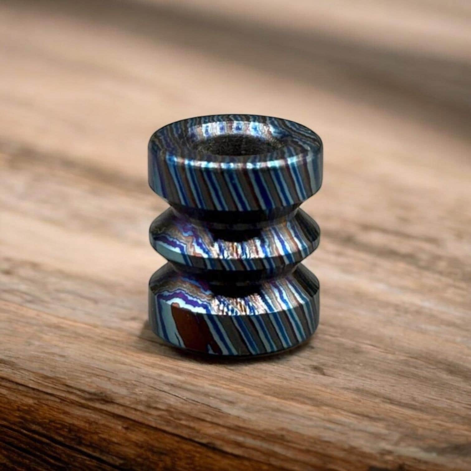 ZircuTi Bead Black Timascus Bead, Damasteel Bead, Damascus Steel bead, Lanyard EDC Bead for Knife, Everyday Carry, Paracord bead