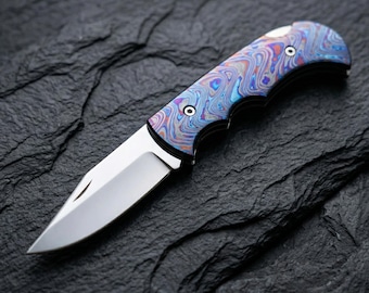 Zircuti Folding Knife, D2 Steel Blade Handmade Pocket Knife, EDC Knife for Men, Groomsman Gift, Custom Engraved Knife