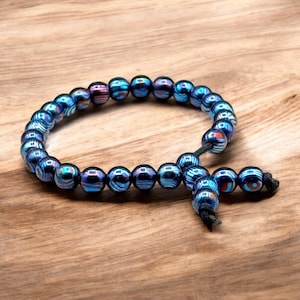 Handmade Timascus Beaded Bracelet, Hand Forged Viking Modern Beaded Jewelry, Titanium Damascus Beads Handmade Timascus MokuTi Bracelet