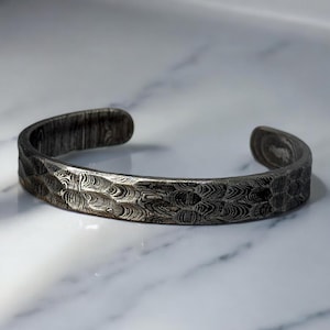 Hand Hammered Damascus Steel Cuff Bracelet Handmade Viking Modern Jewelry Anniversary gift Unique Bracelet Damascus Oath Ring Valerian Steel