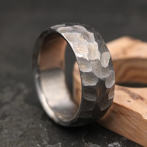 Hammered Titanium Ring, Mens Wedding Band, Distressed Rustic Finish