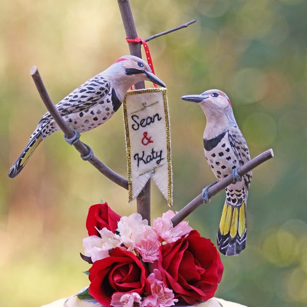 RESERVED for KATY - Northern Flicker Love Birds handmade wedding cake topper