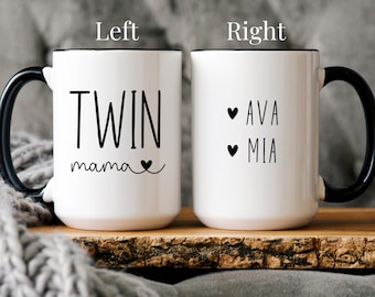 Personalized Twin Mama Mug, Twin Mom Mug, Mom of Twins Gift, Custom Mothers Day Gift, Gift for New Mom, Kids Name Mom Gift, Twin Baby Shower