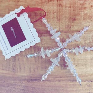 Handmade Clear Sea Glass Snowflake Ornament for Coastal Christmas Decor & Gifts