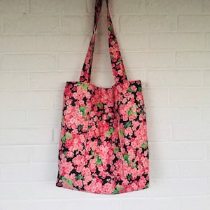 Vintage, Bright Pink, Floral Fabric Tote Bag W/ Pockets and Snap ...