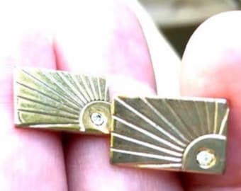 Vintage Cuff Links w/ Rhinestones & Sunburst Design
