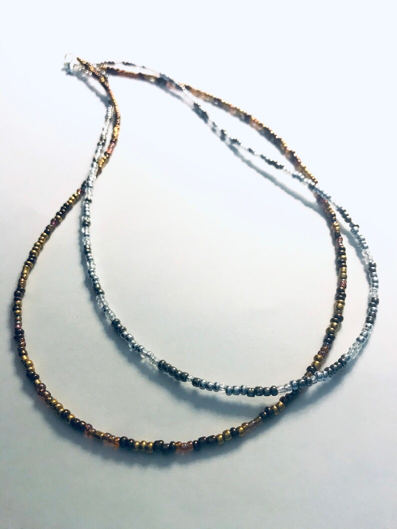 Necklace Lobster Clasp Double Strand Silver and Gold Seed Beaded Necklace