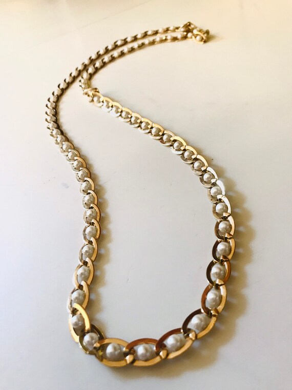 Vintage Pearl & Woven Chain Necklace - image 3