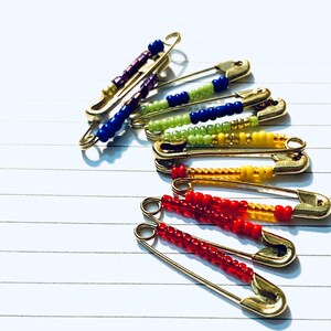 Set of 10 Nostalgic Safety Pin / Handmade Friendship Pins - Rainbow Themed