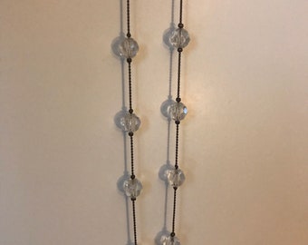 Vintage, Antique Bronze & Crystal Beaded Necklace w/ Lobster Clasp