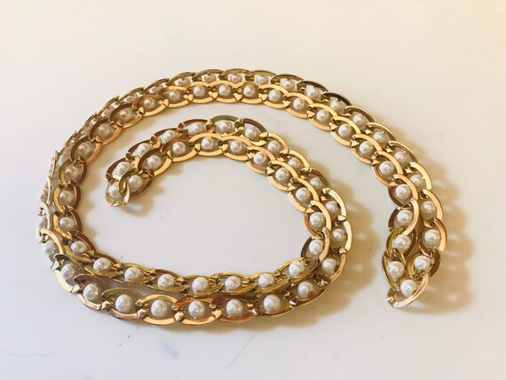 Vintage Pearl & Woven Chain Necklace - image 1