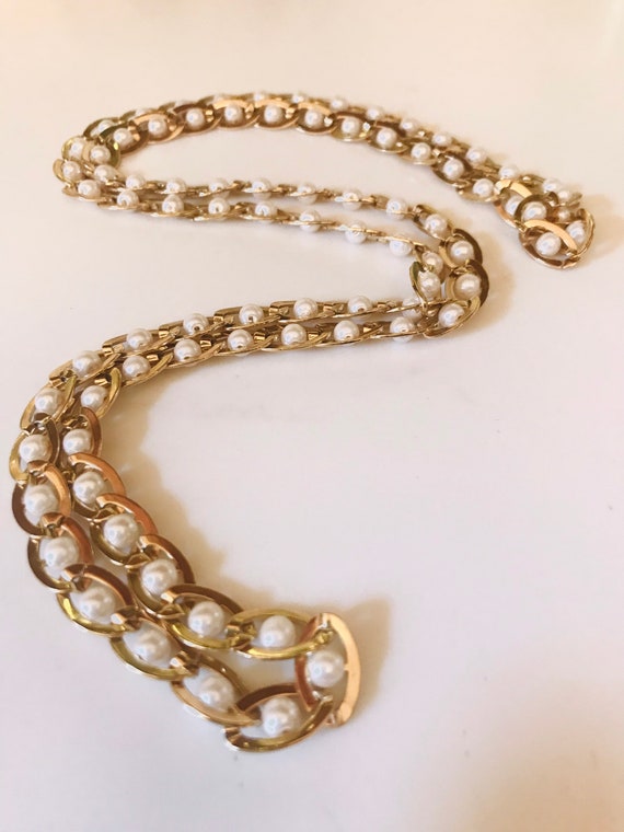 Vintage Pearl & Woven Chain Necklace - image 4